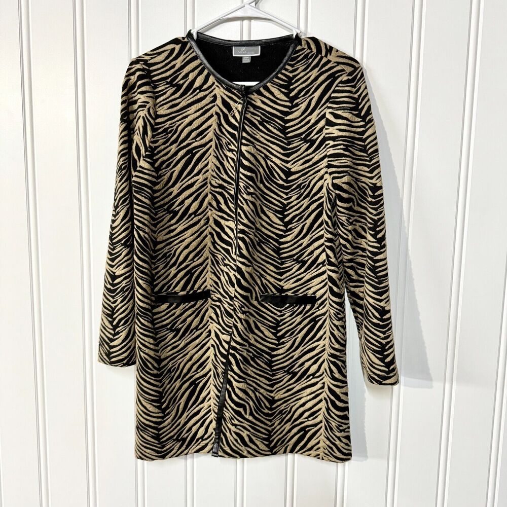 VTG JM COLLECTION Jacket Women SZ PM Cardigan Animal Printed Pocket Open Front‎